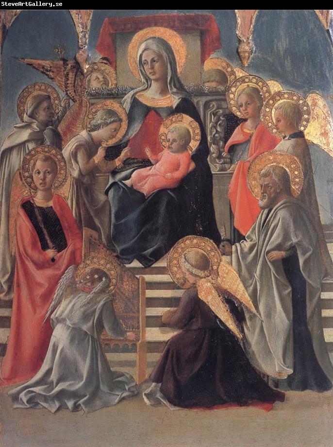 Fra Filippo Lippi Madonna and Child Enthroned with Angels,a Carmelite and other Saints